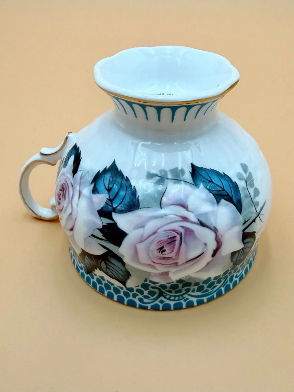 Vintage Rosina Fine Bone China Footed Teacup Pink Roses Made in England